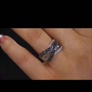 1/2 CTTW Black & White Diamond Ring in 925 Silver